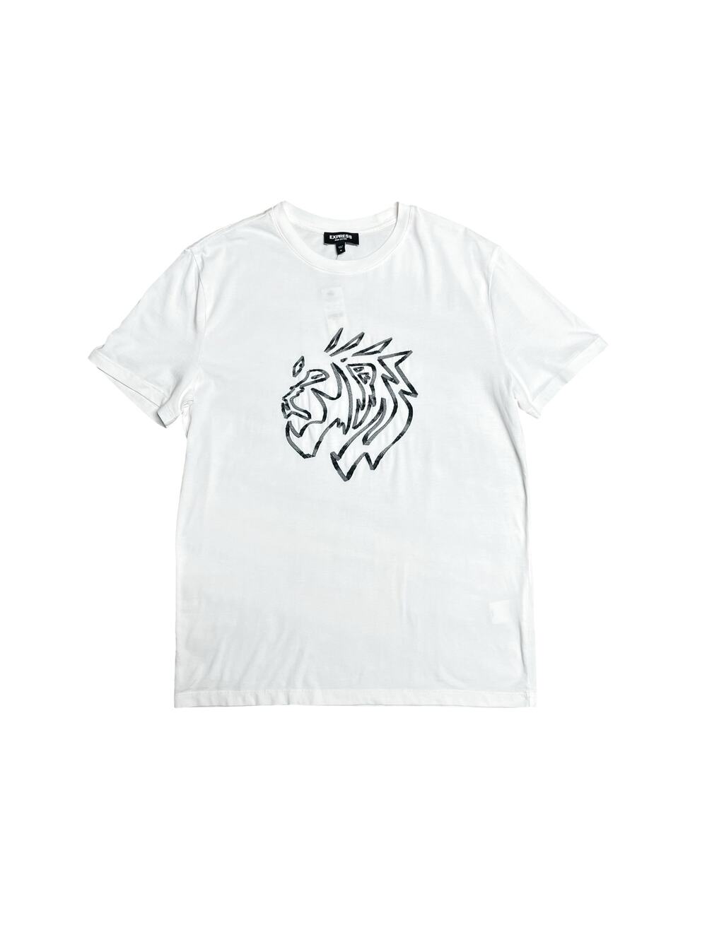 EXPRESS NWT Men's Embroidered Lion Pima Cotton Tee Size M White w/ Black & Gray